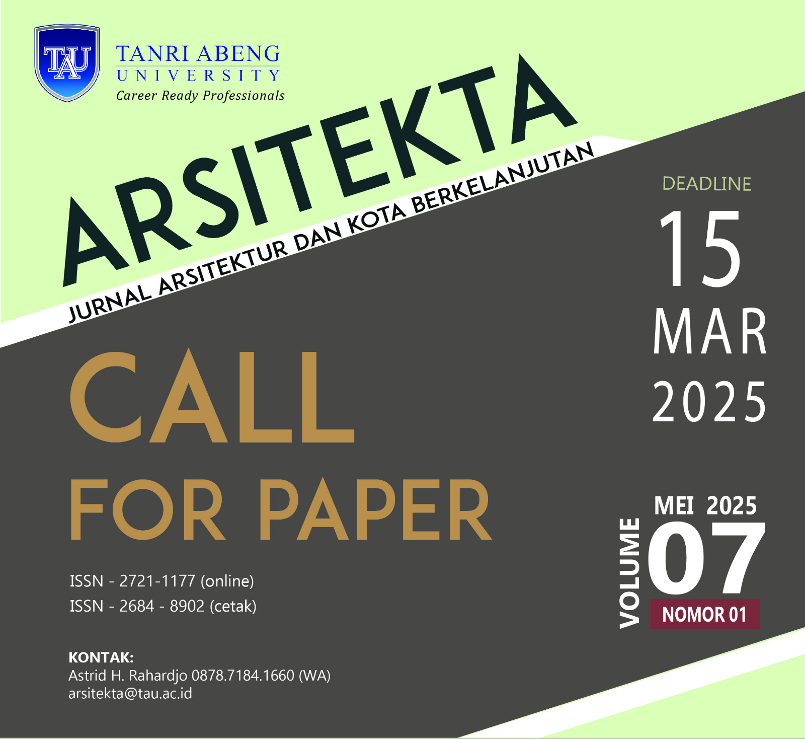 callforpaper arsitekta Vol7no1